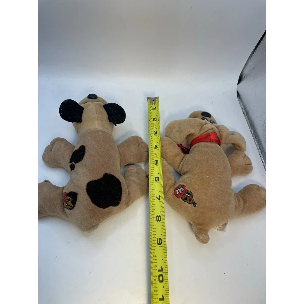 2 Tonka Pound Puppies Brown With Brown Spot And Tan With Red Ribbon